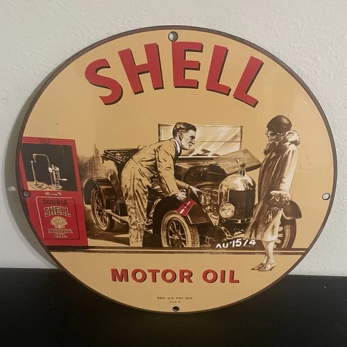 VINTAGE SHELL MOTOR SERVICE GASOLINE OIL PORCELAIN SIGN
