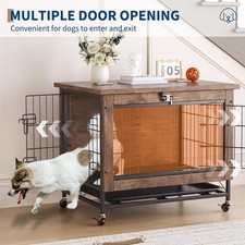 Indoor Dog Crates with Wheels Heavy Duty Wooden Kennel Furniture End Side Table