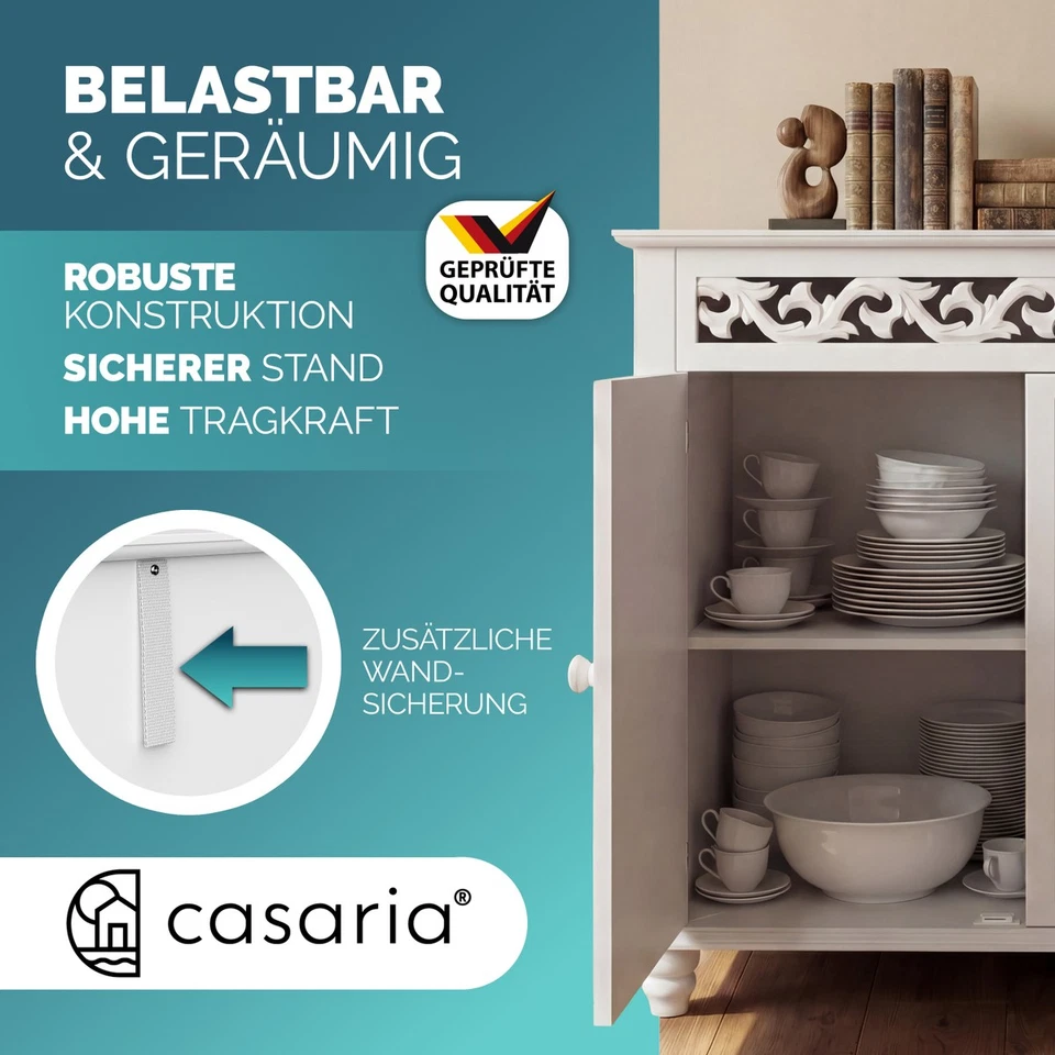 Kommode Jersey Weiß 2 Türen Zierleiste Schuhschrank Sideboard Wohnzimmer Flur - Bild 4 von 4