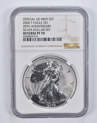 2006-P PF70 REVERSE American Silver Eagle 20th Anniv. Dollar Set NGC *7418