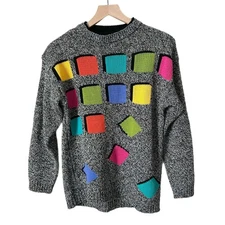 Vintage Gitano Neon Print 80s Crew Neck Sweater Black Size Medium retro