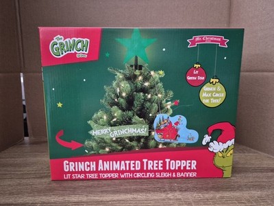 New Dr Seuss The Grinch Sleigh Animated Mr Christmas Tree Topper Merry Grinchmas