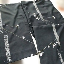 Washable summer Japanese Kimono Cherry blossom black pique 163cm used