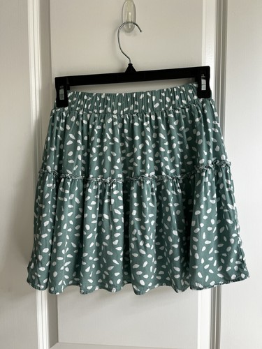 Boho High Waist Ruffle Mini Skirt Teal Green Polka Dot XS
