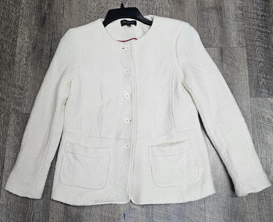 Chaqueta Suéter Cárdigan Blazer Talbots Crema Mezcla Lana Mujer’s Talla 6 Petite Foto 4 de 4