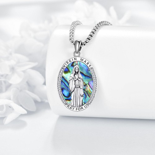 Virgin Mary Necklace for Women 925 Sterling Silver Abalone Shell Mary Pendant... - Picture 3 of 7