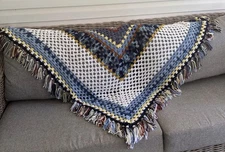 Crochet Shaw Homemade Beautiful Color Blue/yellow/white