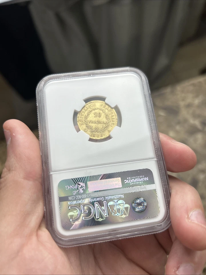 Moneda de oro Napoleón 1808A Francia G20F MS60 Foto 4 de 4