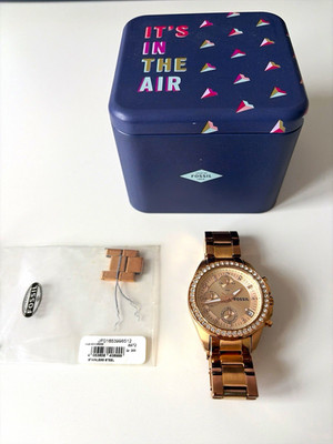 Fossil Riley Damen Uhr Quarz Edelstahl Roségold Analog Multi-Funktion 5 ATM Box