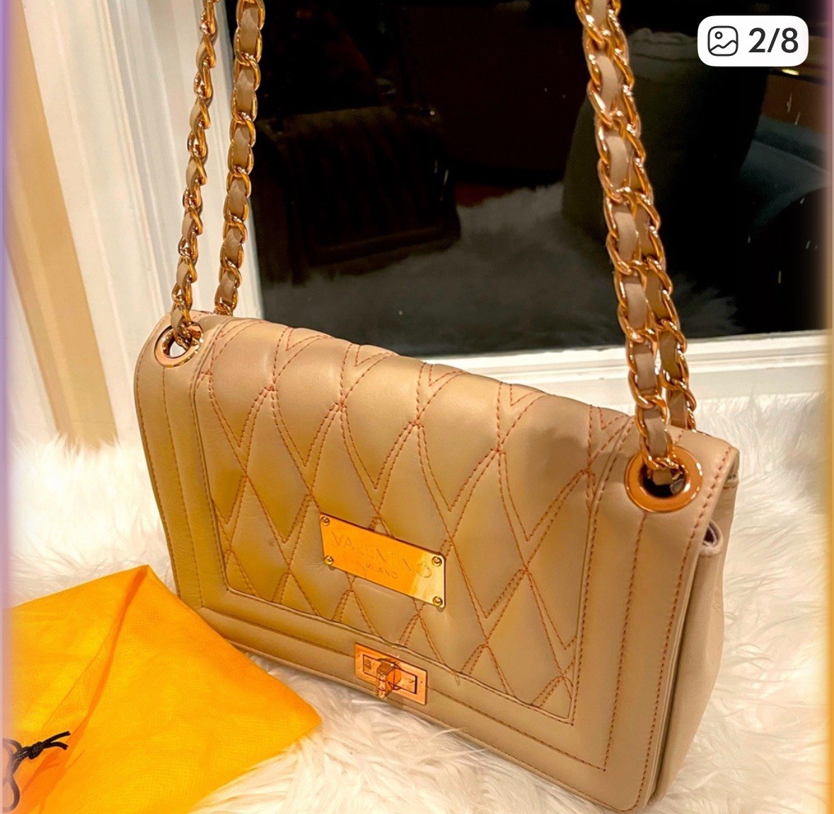 Valentino By Mario Valentino Alice Tan Leather Quilted Chain Strap Shoulder Bag