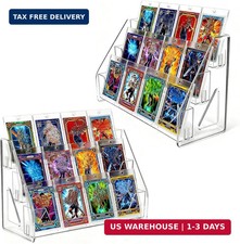 2 Pack 3-Tier Greeting Card Display Stand - Clear Vertical Riser Shelf Rack Hold