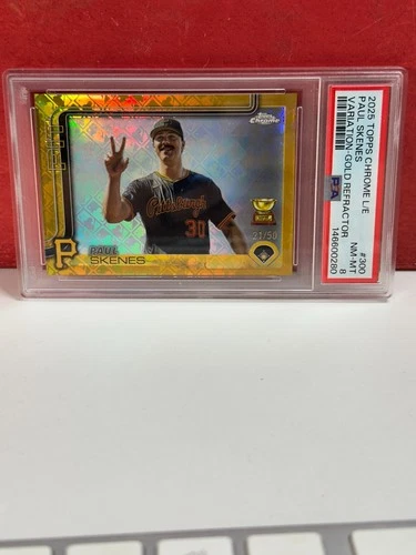 Paul Skenes 2025 Topps Chrome #300 Gold Logofractor Variation PSA 8 Pirates