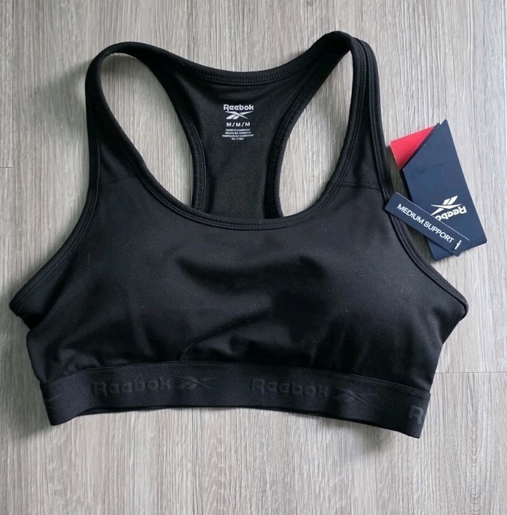 Reebok Women’s Black Sports Bra Medium Support Racerback Size M NWT thumbnail 2