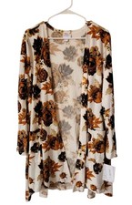 Lularoe Fall Floral Large Caroline Cardigan L Warm Flowers on White NEW