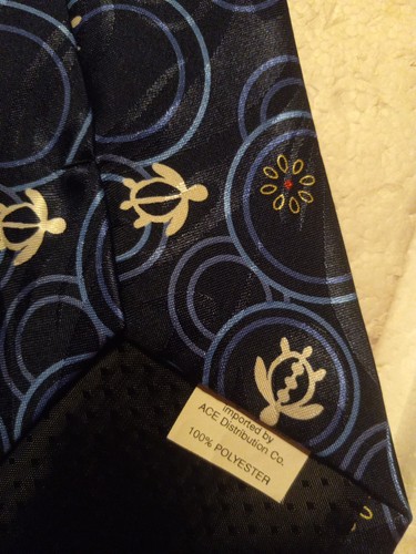 cravatta uomo tropicale hawaii fatta a mano tartarughe blu navy 100% poliestere - Foto 6 di 6