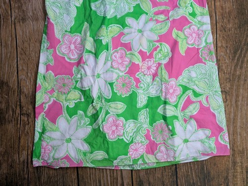 Lilly Pulitzer Size 10 Green Pink Embroidered Short Sleeve Cotton Dress Vacation - Picture 8 of 17