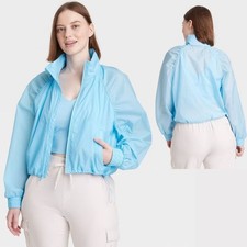 All In Motion Women's Cropped Hooded Wind Resistant Windbreaker Jacket Blue L