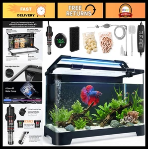 3.5 Kit réservoir de poisson Gallon Betta - Aquarium tout-en-un avec filtre, chauffage, LED Les