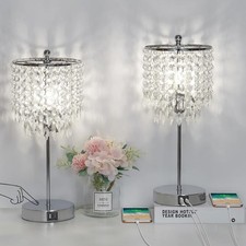 Crystal Table Lamp Set of 2 Touch Control Crystal Lamps W/ USB Ports Elegant