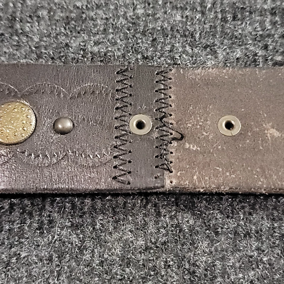 Cinturón de Cuero Marrón Marca Lucky Tachonado Doble Anillo Boho Western Talla 34 Foto 4 de 4