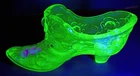 Vintage Fenton Uranium Green Glass Cabbage Rose Shoe *Faded Paint Washed Away 6"