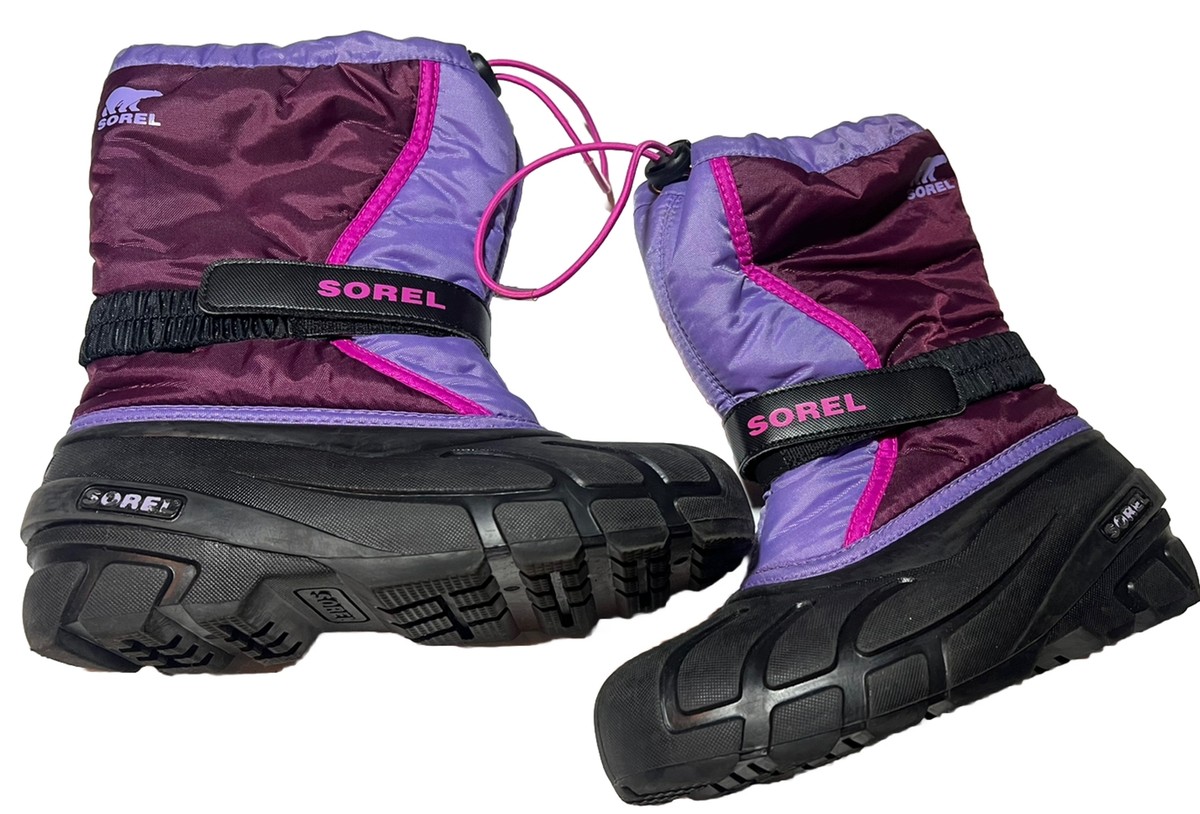 Sorel Flurry Youth Girls Size Winter Snow Boots Black Purple