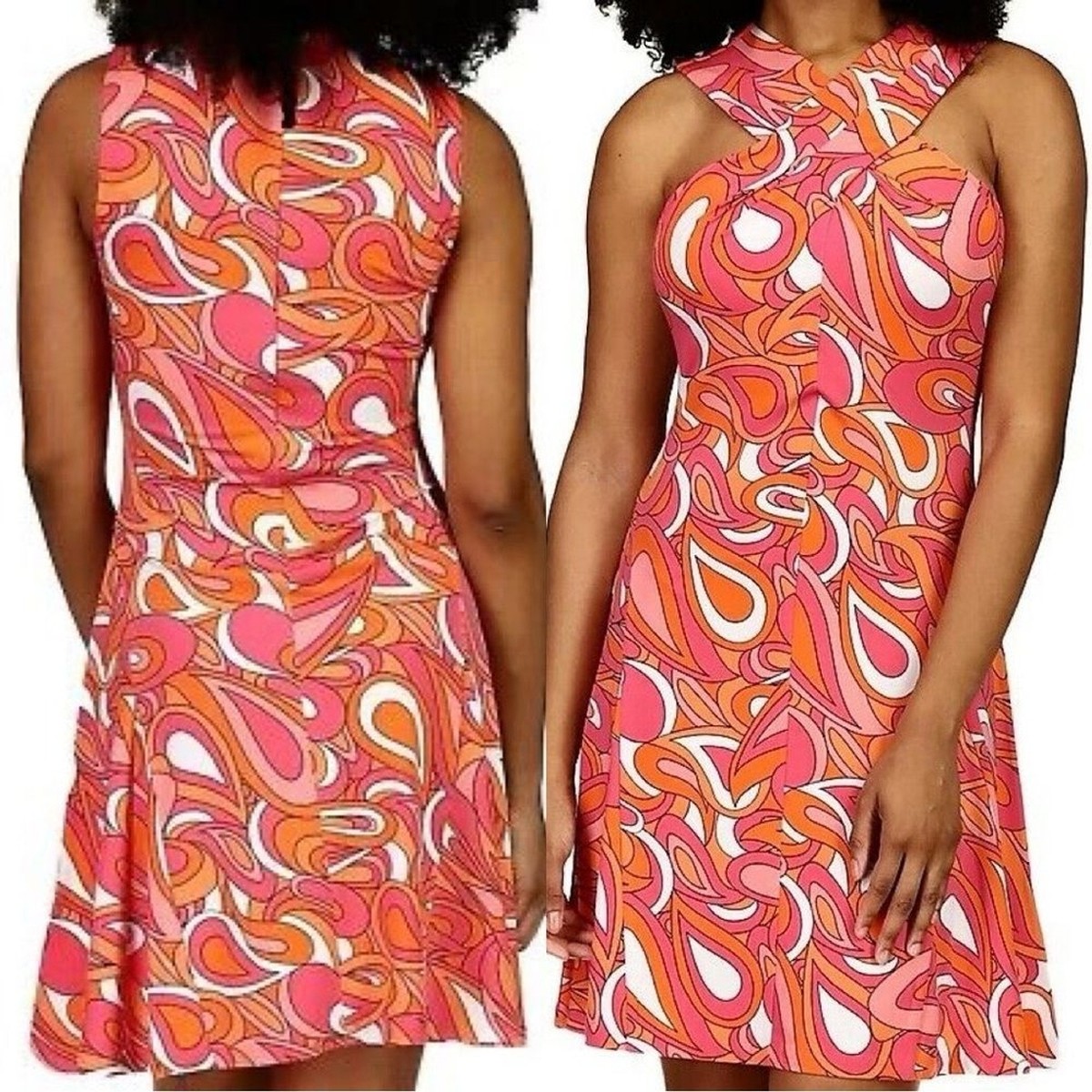 open lace back dress SSYS The Emery Midi Dress In Magenta Orange Swirl