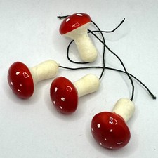Vtg 4 FOAM Floral Picks Mushrooms Red White Polka Dot Fairy Garden 1  Tall EUC