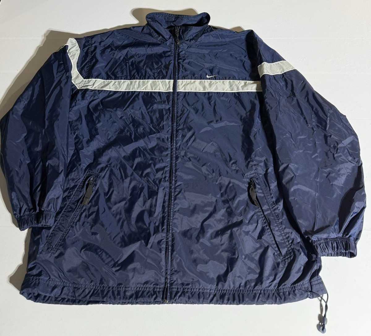 Vintage 90s Nike Jacket Mens XL Navy Lined Windbreaker Swoosh Logo