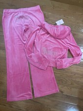 JUICY COUTURE Velour Hot Pink Tracksuit Bling Zip Up Hoodie LARGE NWT 199