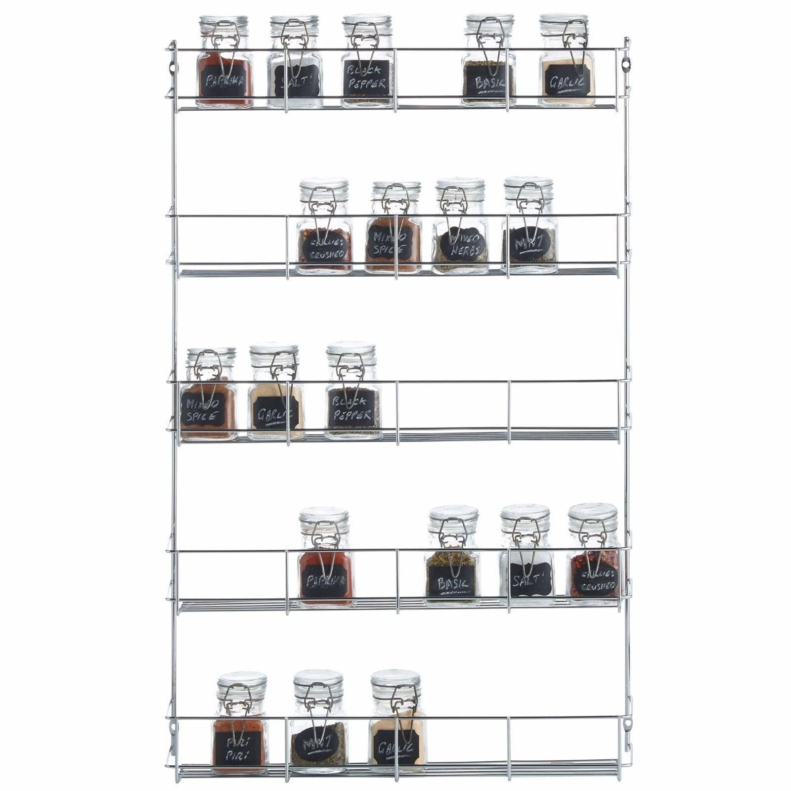 Spice Herb Jar Rack Holder Kitchen Door Cupboard Storage Wall Mount 5 Tier