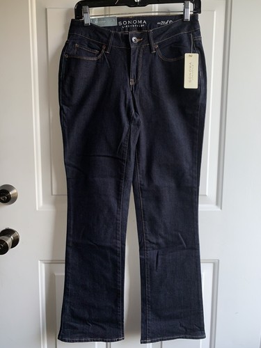 Women’s 2S / 2 Short SONOMA Mid Rise Demi Bootcut Dark Rinse Stretch Jeans NWTS - Picture 2 of 12