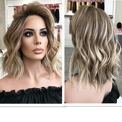 Ash Brown Honey Blonde Highlights Lace Frontal Balayage Wig for White Women - 第 1/6 張圖片