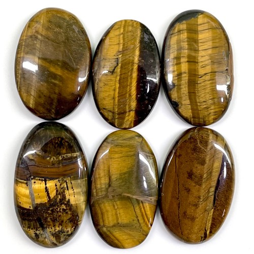 6 Pcs Natural Tiger Eye 40-44mm Oval Huge Cabochon Gemstones Wholesale Lot - Picture 6 of 17