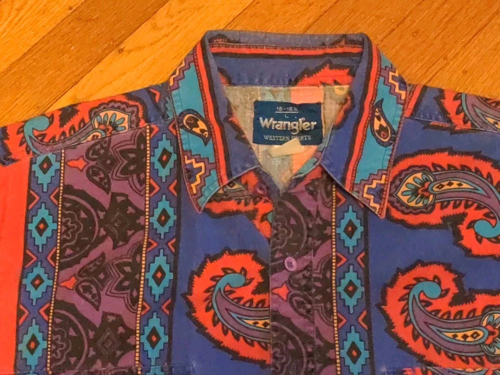 PAISLEY MeGa RaRe VTG 90s WRANGLER BRUSHPOPPER SOUTH WESTERN SHIRT L XL 16-16.5