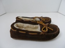 Minnetonka Moccasins Kids Slippers Vintage Leather Suede Brown - Size 10