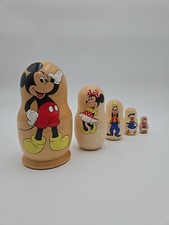 Vintage Disney 5 Piece Wooden Nesting Dolls Mickey Mini Goofy Donald Daisy