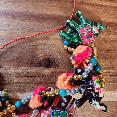 Vintage Handmade Lucky Elephant Necklace Colorful Beaded Hand Painted - Picture 7 of 16