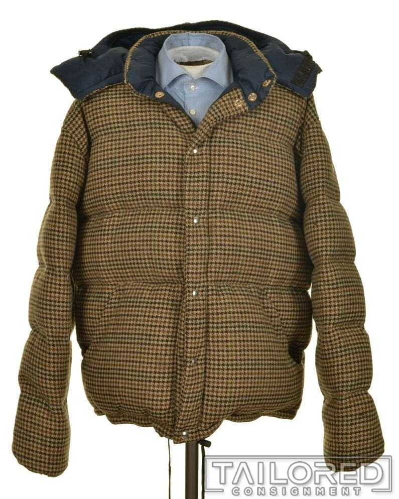 BILIONAIRE BOYS CLUB Brown Houndstooth Puffer Hooded Tweed BILIONAIRE BOYS CLUB Brown Houndstooth Puffer Hooded Tweed