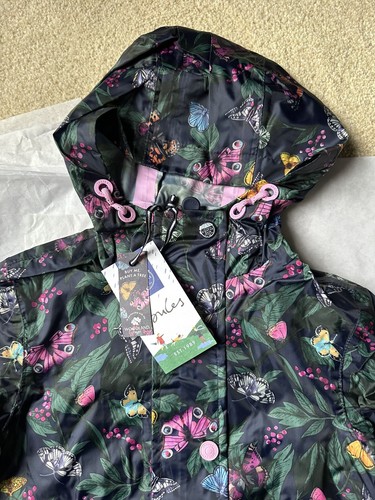 NWT Joules Girl 5 Raincoat Jacket Butterfly Woodland Light Packable Pockets Navy - Picture 2 of 12