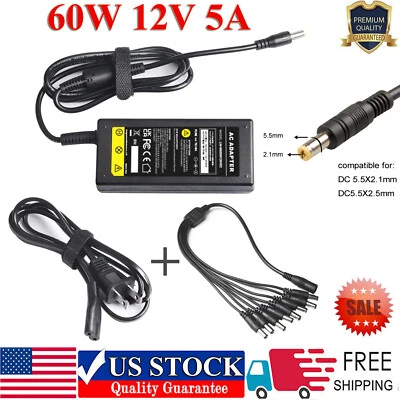 12V 5A DC Adapter +8 Split Power Cable for Sannce CCTV Security Camera DVR PSU