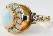 9K  GOLD OPAL POISON LOCKET CLUSTER  COCKTAIL VINTAGE INSP RING FREE RESIZE