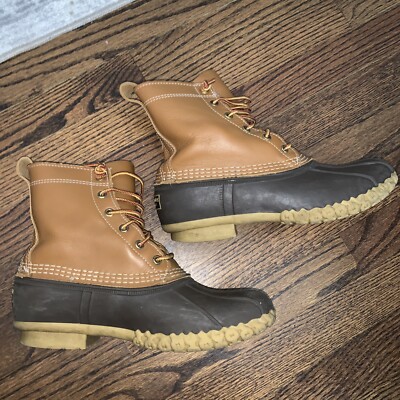LL Bean Boots Womens Size W 8 M Tan Brown 8'' Duck Leather Rubber Hunting Shoes