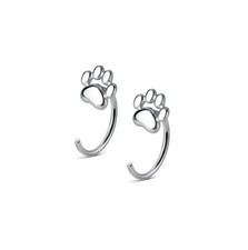 Women Girl S925 Sterling Silver Tiny Paw Print Stud Hook Earrings I45