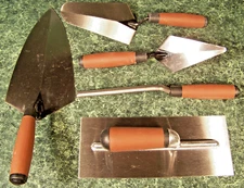 5pc CONCRETE and MASON TROWEL SET TOOLS Rubber Handles cement brick block mortor
