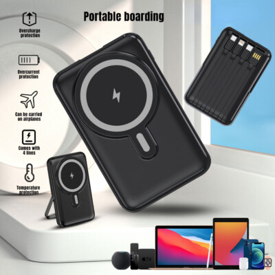 10000mAh Fast Wireless MagSafe Portable Charger Magnetic Battery w/ Cables&Stand