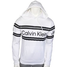 NWT CALVIN KLEIN MSRP 111.99 MEN'S WHITE LONG SLEEVE HOODIE SWEATSHIRT SIZE M
