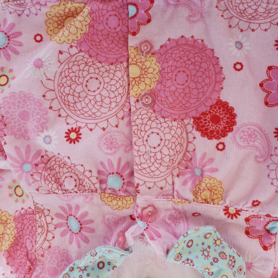 Vestido de pana Le Top bebé niña manga larga bebé muñeca rosa flores talla 2T Foto 4 de 4