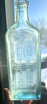NICE AQUA MEDICINE FURST-McNESS CO. FREEPORT, IL HAND BLOWN 1910'S ERA DUG L@@K