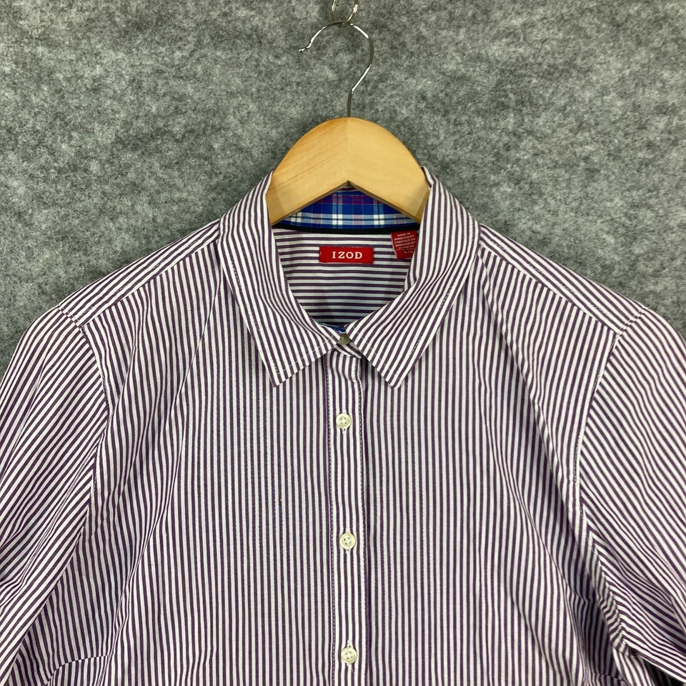 Camisa Izod para mujer talla L AU 12 púrpura a rayas manga larga abotonada 11826 Foto 2 de 4